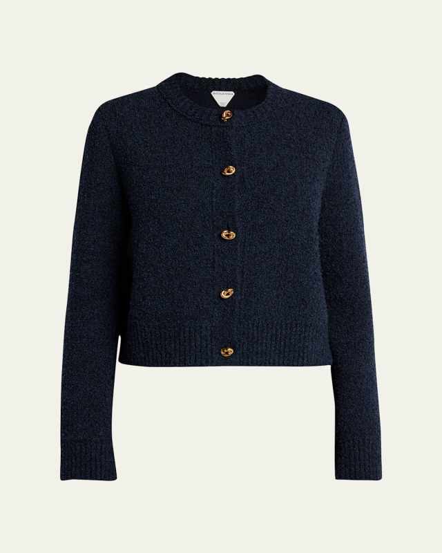 Knot-Button Boucle Knit Cardigan